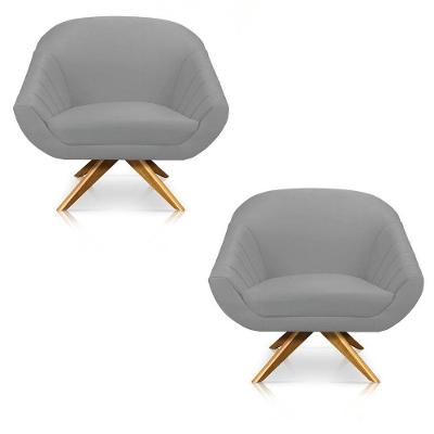 Kit 02 Poltronas Giovana Suede Cinza