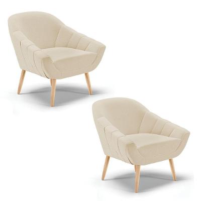 Kit 02 Poltronas Giovana Linho Natural A27 Areia