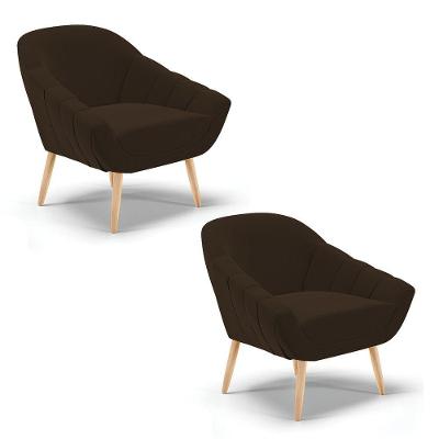 Kit 02 Poltronas Giovana Suede Natural Marrom
