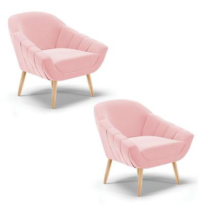 Kit 02 Poltronas Giovana Suede Rosa Bebê Natural