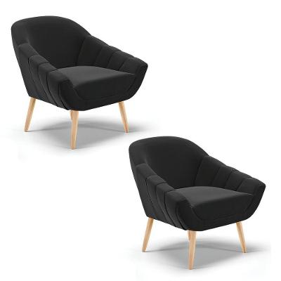Kit 02 Poltronas Giovana Suede Natural Preto