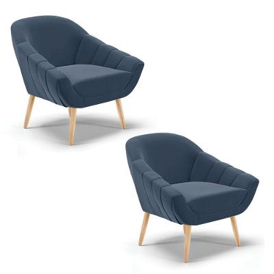 Kit 02 Poltronas Giovana Suede Natural Azul Marinho