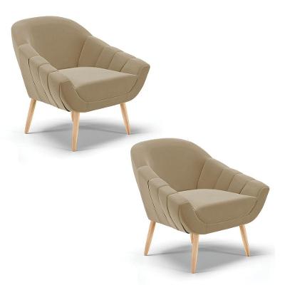 Kit 02 Poltronas Giovana Suede Marrom Rato Natural