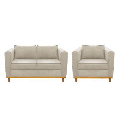 Kit Sofá 2 Lugares Poltrona Europa Suede Bege