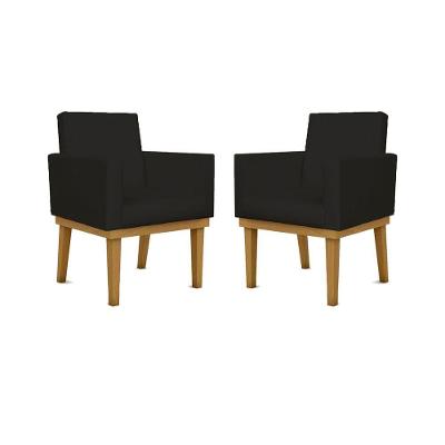 Kit 02 Poltronas Reforçadas Escritório Courino Cor preto