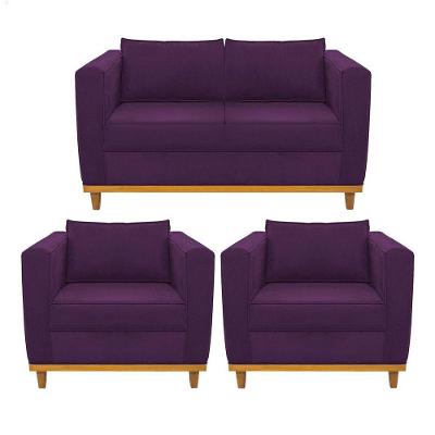 Kit Sofá 2 Lugares 2 Poltronas Europa Suede Roxo