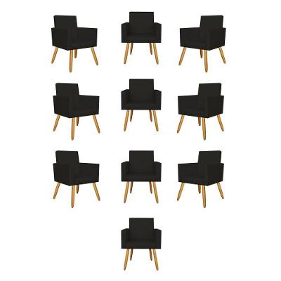 Kit 10 Poltronas Escritório Courino Preto
