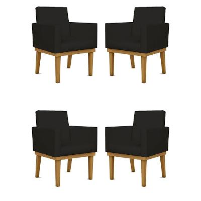 Kit 04 Poltronas Reforçadas Escritório Courino Cor preto