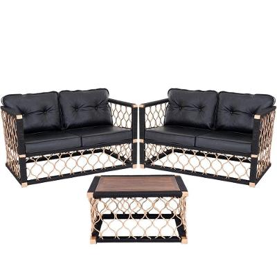 2 Poltronas Preta + Mesa Centro Corda Náutica