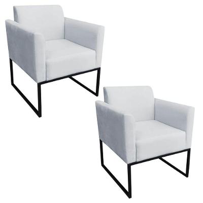 Kit 2 Poltronas Decorativas Base Industrial Preto Maressa S10 Suede Cinza - Ibiza