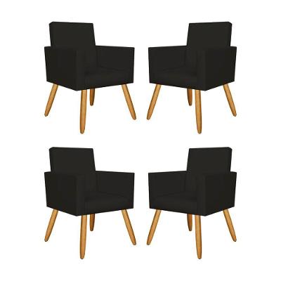 Kit 4 Poltronas Escritório Courino Preto