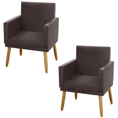 Kit 02 Poltronas Lauren Pés Palito Suede Marrom