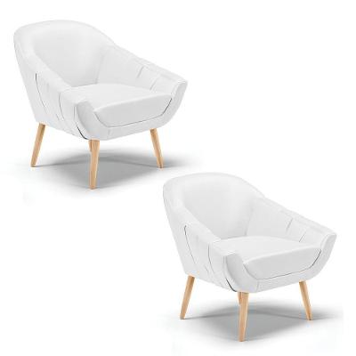 Kit 02 Poltronas Corino Pés Palito Natural Branco