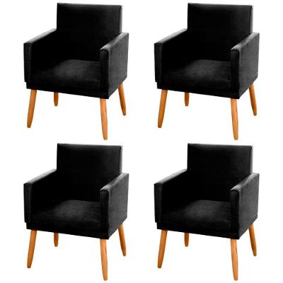 Kit 04 Poltronas Lauren Pés Palito Suede Preto