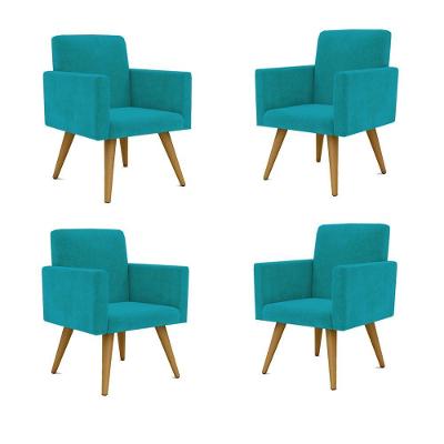Kit 4 Cadeiras Recepção Poltrona Escritório azul Turquesa