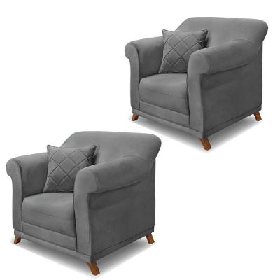 Kit 2 Poltronas Decorativas C/2 Almofadas Veludo Cinza