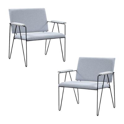 Kit 2 Poltronas Decorativas Base Em Aço Preto Eslovenia Linho Cinza - Gran Belo