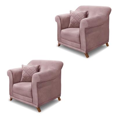 Kit 2 Poltronas Decorativas C/2 Almofadas Veludo Lilás