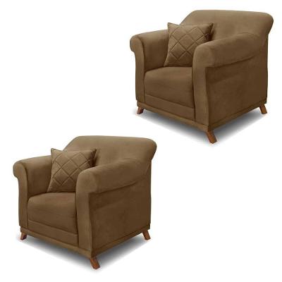 Kit 2 Poltronas Decorativas C/2 Almofadas Suede Caramelo