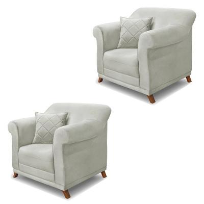 Kit 2 Poltronas Decorativas C/2 Almofadas Veludo Prata