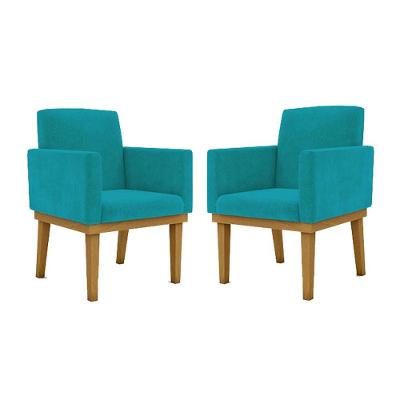 Kit 2 Cadeiras Recepção Reforçadas Poltrona azul Turquesa