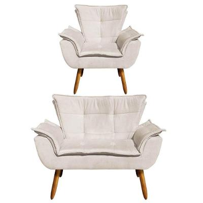 Kit Namoradeira 2 Lugares E 1 Poltrona Decorativa Pés Palito Opla Suede Bege - Ibiza