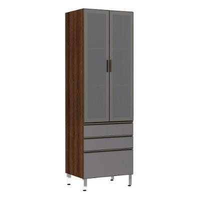 Paneleiro Torre 70Cm Inox Prata Dourado C/ Cinza Puro