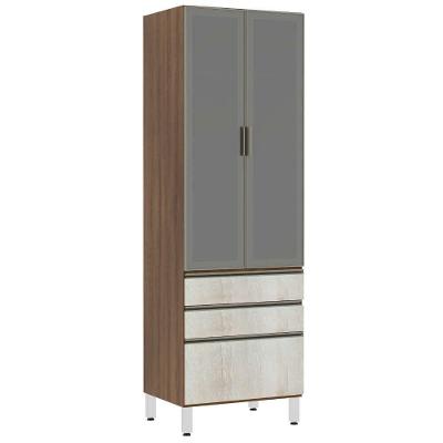 Paneleiro Torre 70Cm Inox Prata Dourado C/ Legno Crema
