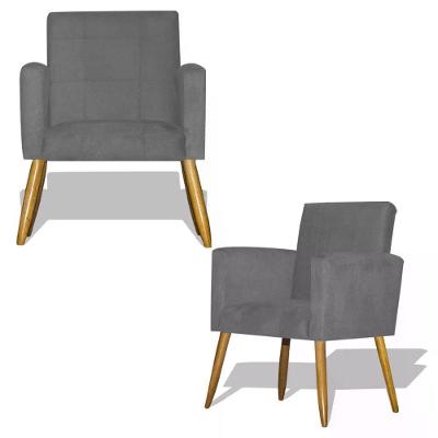 Kit 02 Poltrona Decorativa Nina - Cinza Cinza