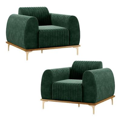 Kit 2 Poltronas Decorativas Sala De Estar Base De Madeira Euro Veludo Verde