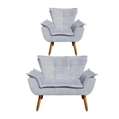 Kit Namoradeira 2 Lugares E 1 Poltrona Decorativa Pés Palito Opla Suede Cinza - Ibiza