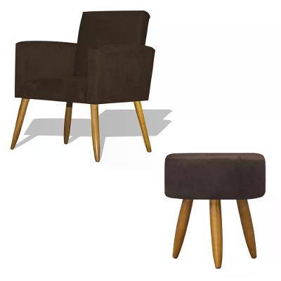 Kit Poltrona Decorativa Nina C/Puff Redondo Marrom Marrom