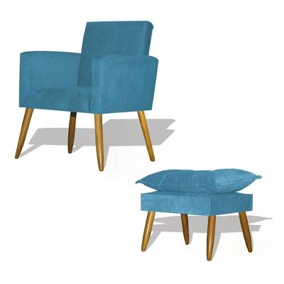 Kit Poltrona Decorativa Nina C/Puff Opala Azul Turquesa