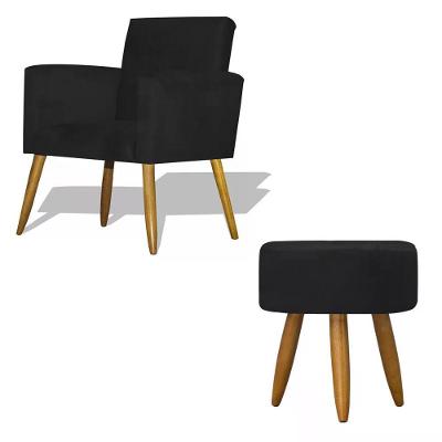 Kit Poltrona Decorativa Nina Com Puff Redondo - Preto Preto