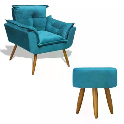 Kit Poltrona Decorativa Opala C/Puff Redondo Azul Turquesa