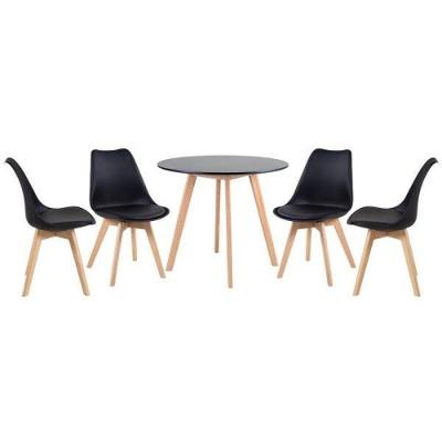 Kit - Mesa De Jantar Redonda 90 Cm Preto + 4 Cadeiras Estofadas Leda Preto