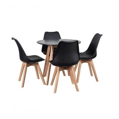 Mesa Inês 80cm Preta + 4 Cadeiras Leda - Preta