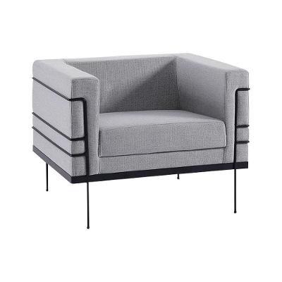 Poltrona Decorativa Base De Aço Preto Jeanneret-Gris Linhão Cinza - Gran Belo