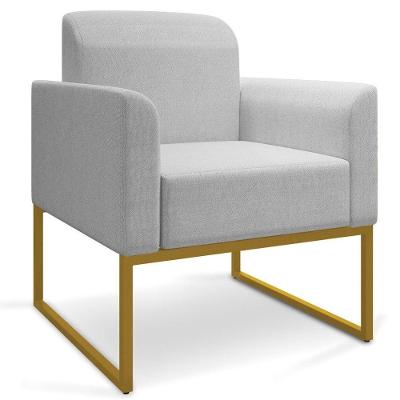 Poltrona Decorativa Base Dourada A05 Linho Cinza Claro