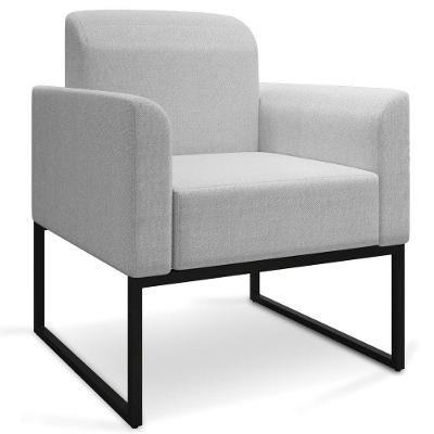 Poltrona Decorativa Base Preto A05 Linho Cinza