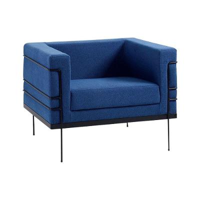 Poltrona Decorativa Base De Aço Preto Jeanneret-Gris Linho Azul Marinho - Gran Belo