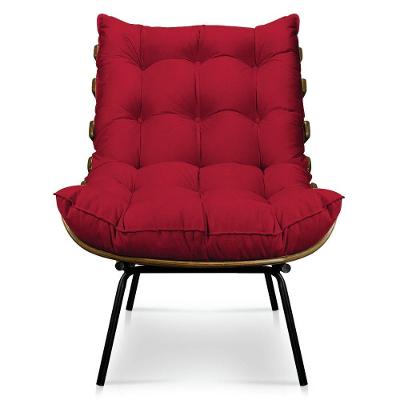 Poltrona Decorativa Costela Escritório Suede Vermelho