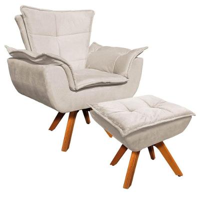 Poltrona Decorativa Base Giratória Giromad Com Puff Opla Suede Bege - Ibiza