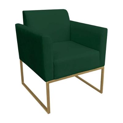 Poltrona Decorativa Base Industrial Dourada Maressa S23 Suede Verde - Ibiza