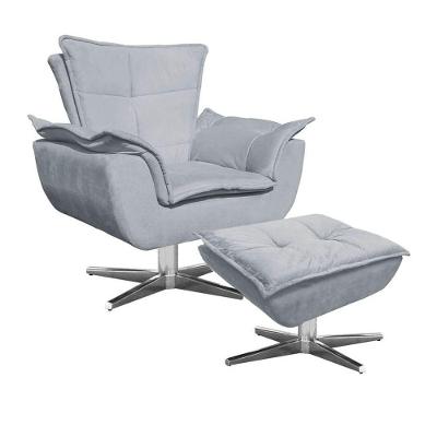Poltrona Decorativa Base Giratória Cromada Com Puff Opla Suede Cinza - Ibiza