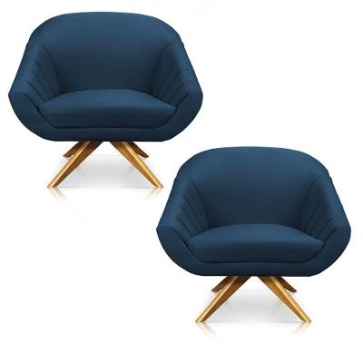 Kit 02 Poltronas Giovana Suede Azul Marinho