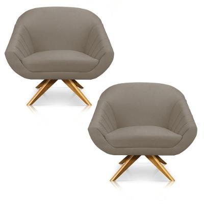 Kit 02 Poltronas Giovana Suede Marrom Rato