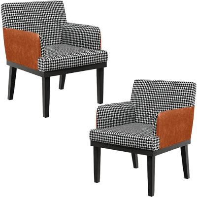 Kit 02 Poltronas Base Preto Suede Pied Poule Camel