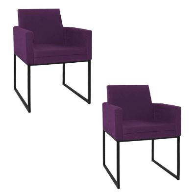 Kit 02 Poltronas Decorativa Bellinha Base de Ferro Preto Suede Roxo