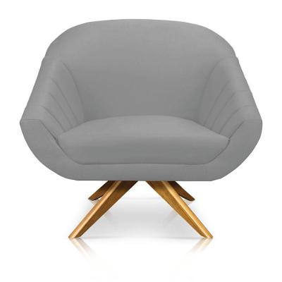 Poltrona Giratória Giovana Suede Cinza Base Madeira Ma30 - D'rossi